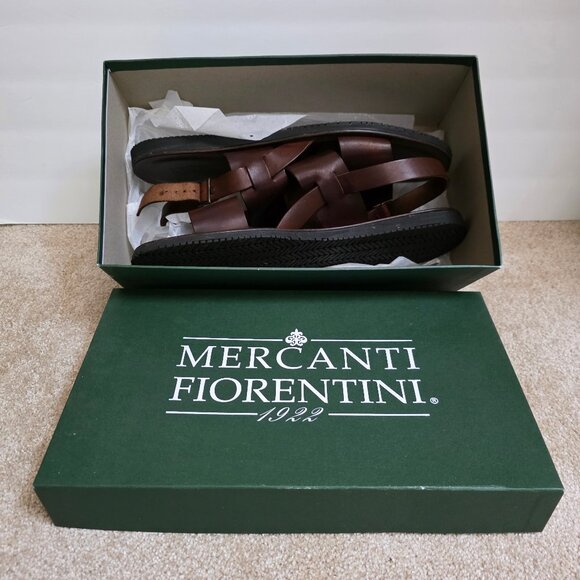 Mercanti Fiorentini Brown/Cognac Double Straps Men's Leather Sandals Size 13